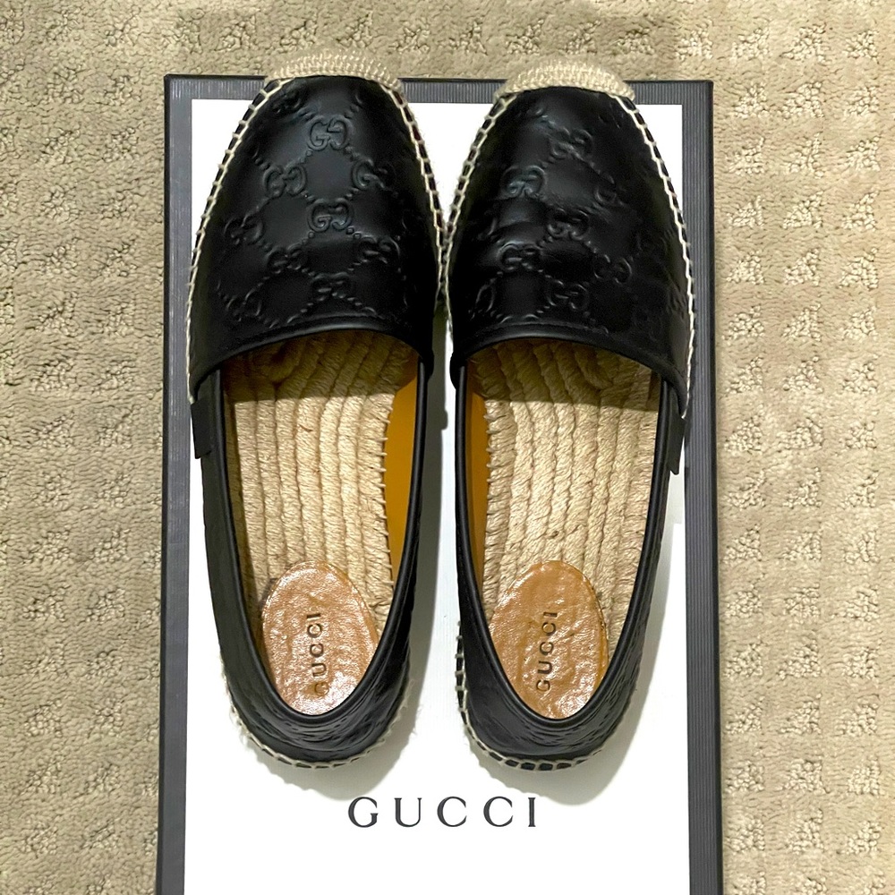 Gucci Black Guccissima Leather G Espadrilles size 8